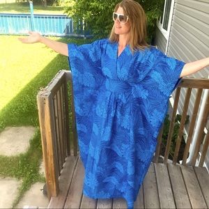 Hawaiian Caftan blue palm print Tropical Eve Hawaii